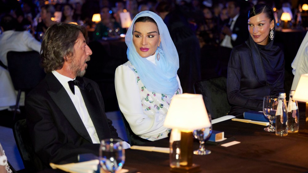 Pier Paolo Piccioli, Sheikha Moza bint Nasser and Bella Hadid at the FTA ceremony held in Doha in 2022.