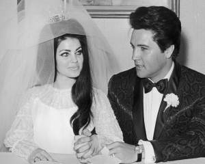 Elvis Presley and Priscilla Presley on their wedding day, Las Vegas, Nevada.